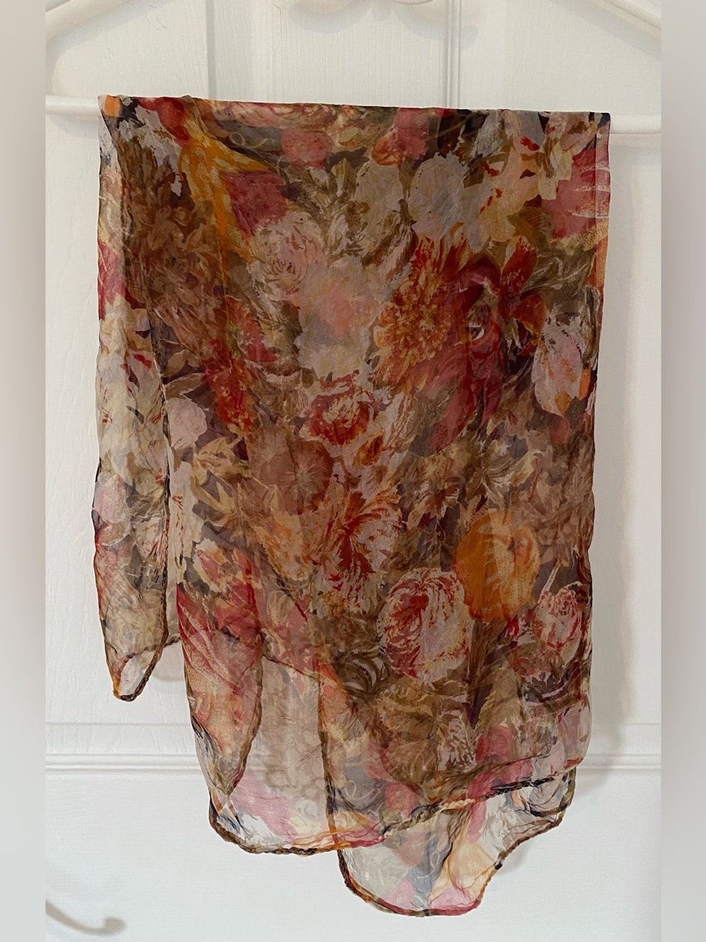 Vintage Lightweight Sheer Scarf - Multicolor Floral Print